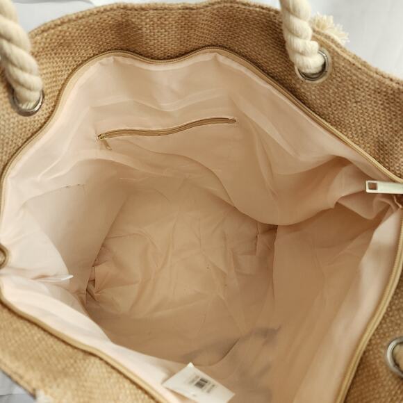 Nautical Anchor Themed Women\'s Beige Large Burlap Tote